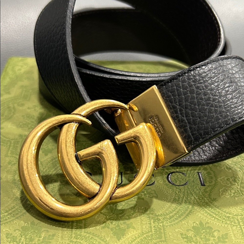 Gucci Black Belt with Gold GG Buckle